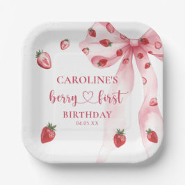 Bow Berry First Strawberry Birthday Paper Tellers Pappteller