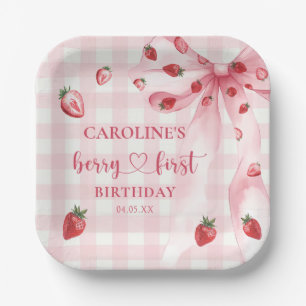 Bow Berry First Strawberry Birthday Paper Tellers Pappteller