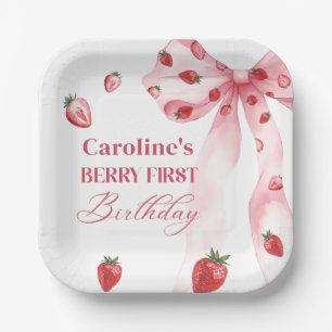 Bow Berry First Strawberry Birthday Paper Tellers Pappteller