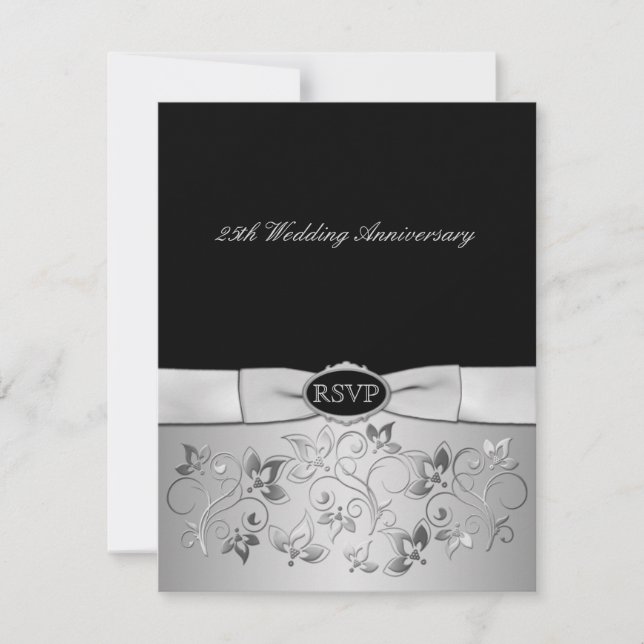 BOW Black, Silver Gray RSVP Card (Vorderseite)