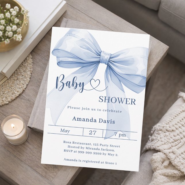 Bow blauer Junge Baby Shower Einladung (Von Creator hochgeladen)