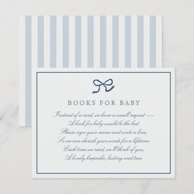 Bow bleu & Stripes Livres pour bébé Carte de boîti (Devant / Derrière)