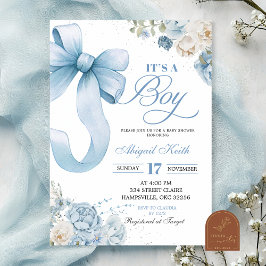 Bow Blue Coquette Boy Baby shower Invitation