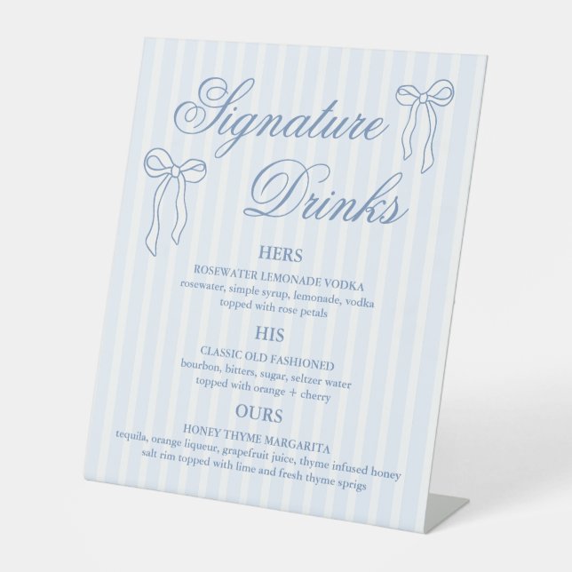 Bow Blue Wedding Signature Cocktails Sockelschild (Vorderseite)