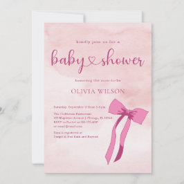 Bow Blush Pink Aquarell Ribbon Babydusche Einladung