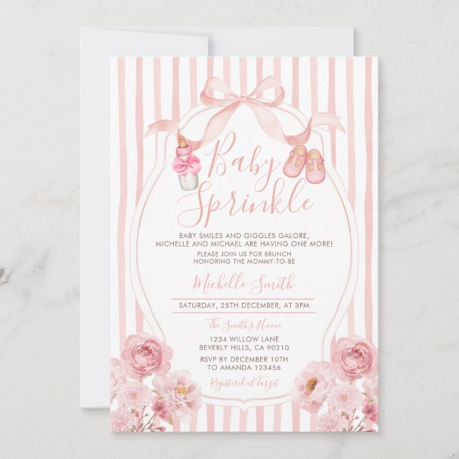 Bow Blush Pink Baby Sprinkle Pumpkin Baby Dusche Einladung (Vorderseite)