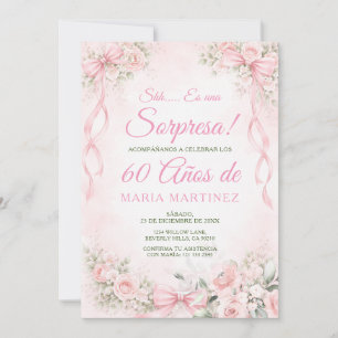 Bow Blush Rosa Florale Sorpresa 60 Jahre Geburtsta Einladung