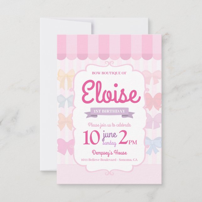 Bow Boutique Store 1st Birthday Invitation (Vorderseite)