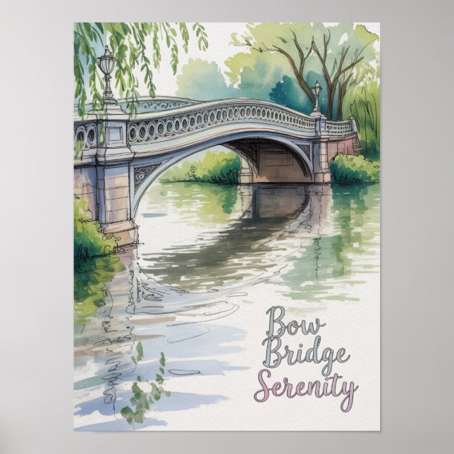 Bow Bridge Serenity Central Park Aquarell Poster (Vorne)