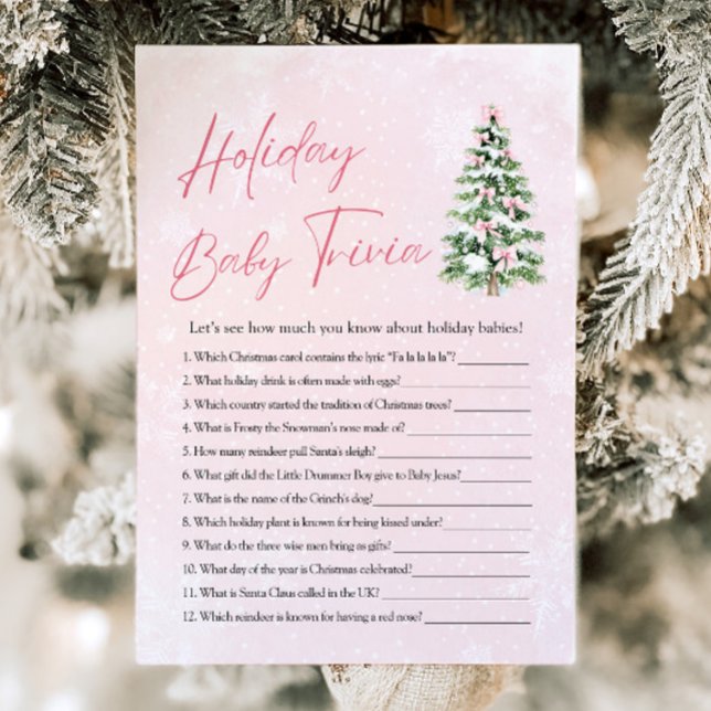 Bow Christmas Baby Showroom Holiday Baby Trivia Sp Einladung (Pink Bow Christmas Baby Shower Holiday Baby Trivia Game)