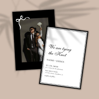 Bow Classic Old Money Black & White Photo Wedding Einladung