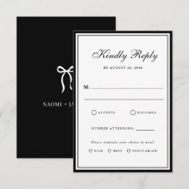 Bow Classic Old Money Black & White Wedding RSVP Karte