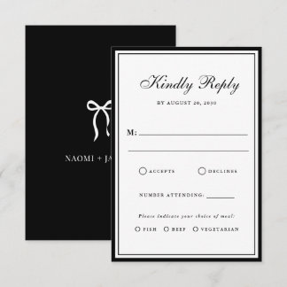 Bow Classic Old Money Black & White Wedding RSVP Karte