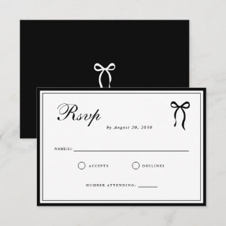 Bow Classic Old Money Black & White Wedding RSVP Karte