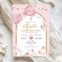 Bow Coquette Blush Pink Baptism & 1st Birthday Einladung
