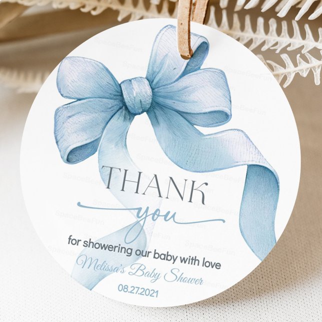 Bow Coquette Boy Babydusche Geschenkanhänger (Blue bow baby shower favor tag)