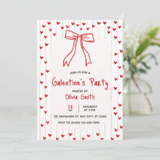 bow coquette galentines party invite , red hearts  einladung