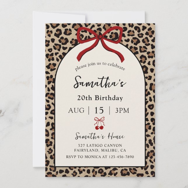 Bow Coquette Leopard Cheetah Birthday Invitation (Devant)