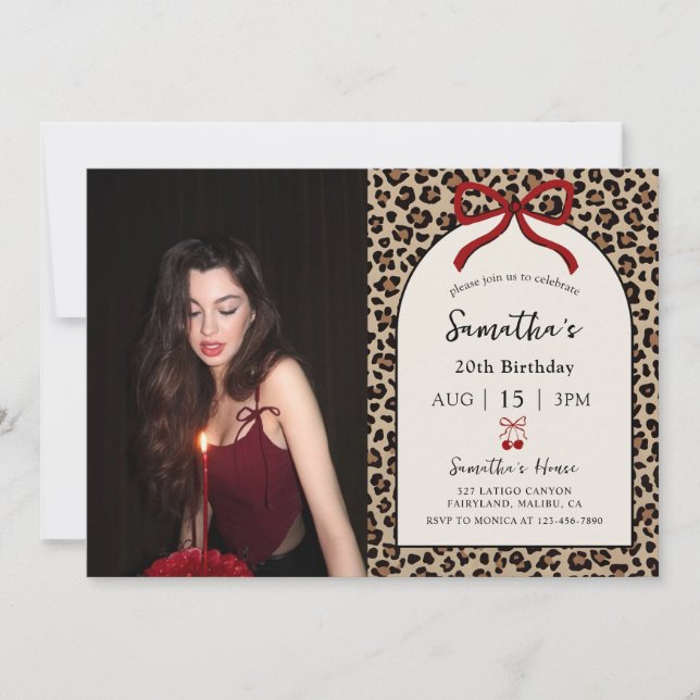 Bow Coquette Leopard Cheetah Birthday Photo Einladung (Vorderseite)