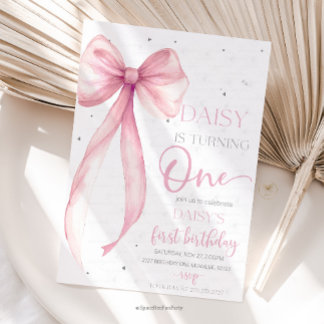 Bow Coquette Pink 1st Birthday  Einladung