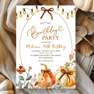 Bow Coquette Pumpkin Wildflower Birthday Party Einladung