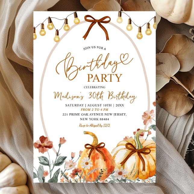Bow Coquette Pumpkin Wildflower Birthday Party Einladung (Von Creator hochgeladen)