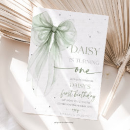 Bow Coquette Sage 1st Birthday  Einladung