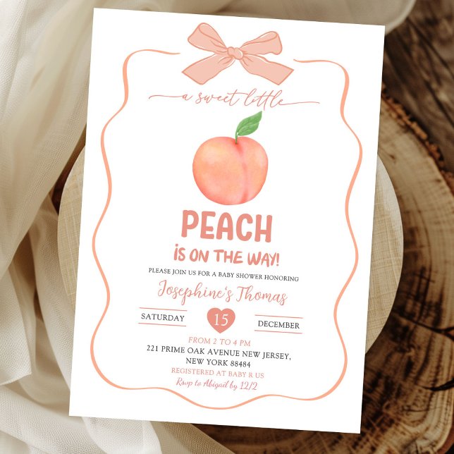 Bow Coquette Sweet Little Peach Baby Dusche Einladung (Von Creator hochgeladen)