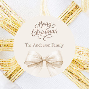 Bow Creme Beige Mocha Weihnachten Runder Aufkleber