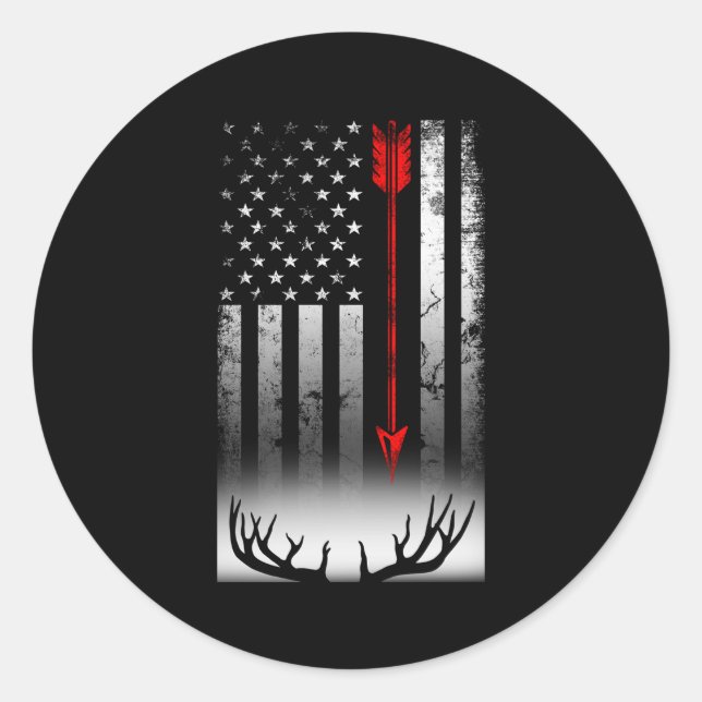 Bow Deer Junting American Flag Bow Junting Runder Aufkleber (Vorderseite)
