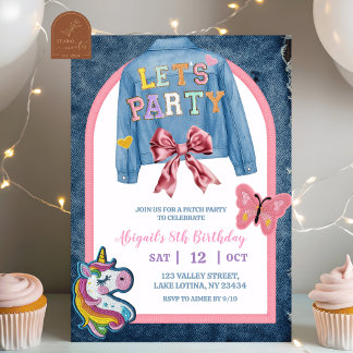 Bow-Denim-Jacke-Patchwork-Party-Geburtstag Einladung
