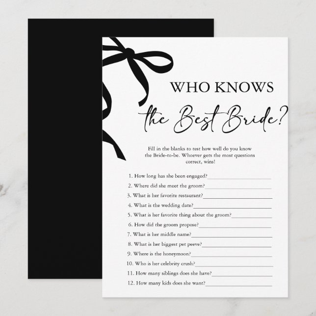 Bow, der das Bride Best Brautparty Game kennt Einladung (Vorne/Hinten)