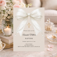 Bow Elfenbein Beige Perlen Mädchen Elegant Taufe