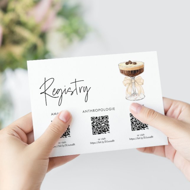 Bow Espresso Martini Brautparty - Registrierung Begleitkarte (Bow Espresso Martini Bridal Shower - Registry Enclosure Card)