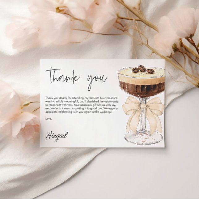 Bow Espresso Martini Brautparty Vielen Dank Begleitkarte (Bow Espresso Martini Bridal Shower Thank You Enclosure Card)