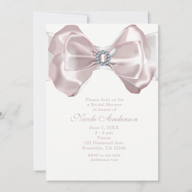 Bow et diamants en ruban rose vif Invitations chic (Devant)