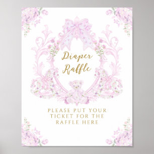 Bow Floral Teddy Bear Wappen Babydusche Windeln Poster