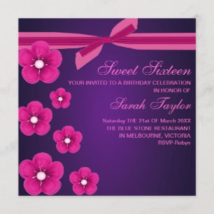 Bow/Flower Sweet Sixteen Lila Geburtstagseinladung Einladung
