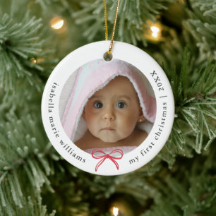 Bow Foto Modern Baby First Christmas Keramik Ornament
