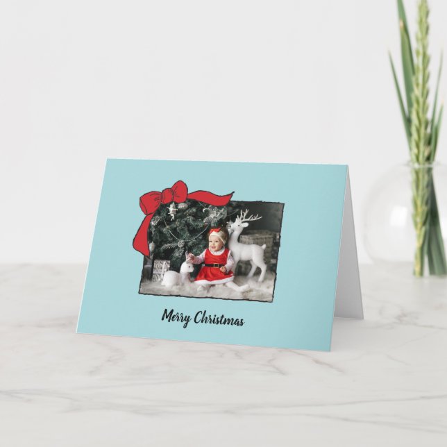 Bow Foto Weihnachtskarten Online Christmas Greeti Karte (Vorderseite)