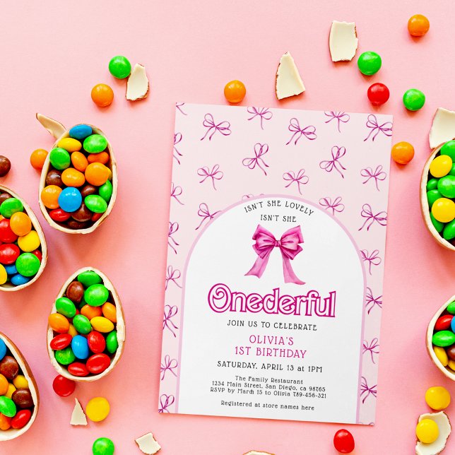 Bow Girl 1er anniversaire Invitations (Créateur téléchargé)