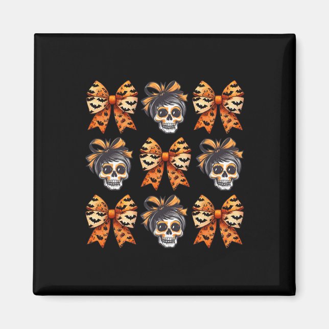 Bow Halloween Spooky Season Skelett Niedliche Frau Magnet (Vorne)