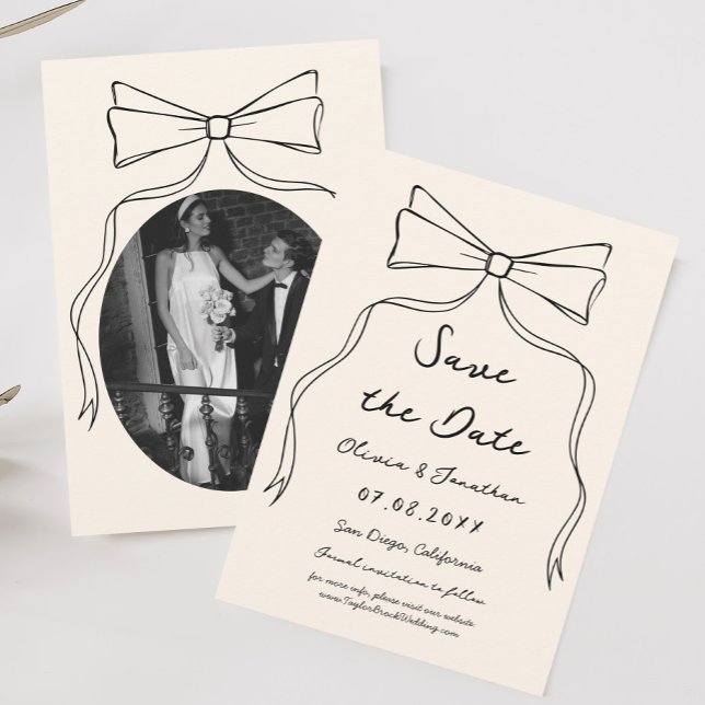 Bow Hand Drawn Wedding Save the Date Foto Einladung (Von Creator hochgeladen)