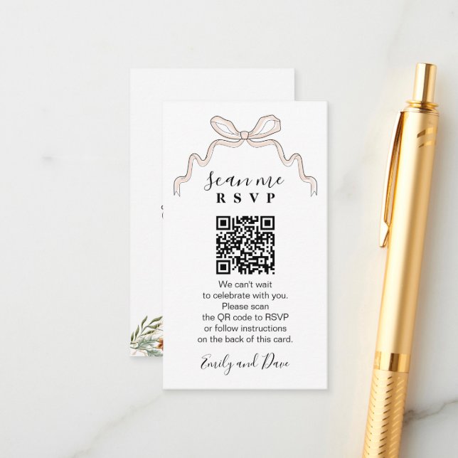 Bow Hand gezeichnete Wedding Website einfügen QR C Begleitkarte (Vorderseite/Rückseite Beispiel)