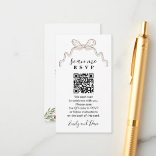 Bow Hand gezeichnete Wedding Website einfügen QR C Begleitkarte