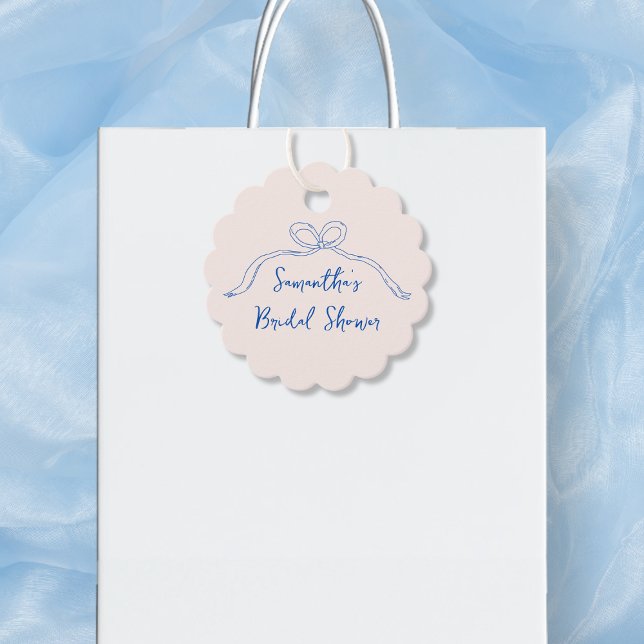 Bow Hand zeichnete etwas blaues Brautparty Geschenkanhänger (Bow Hand Drawn Something Blue Bridal Shower Favor Tags)