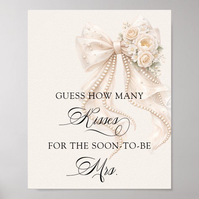Bow How Many Kisses Bridal Shower Game Poster (Vorne)