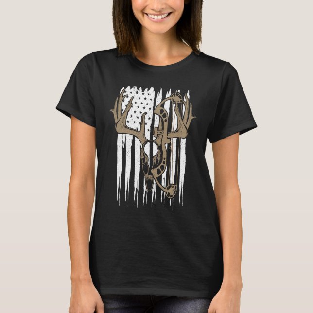 Bow Hunting Deer American Flag Archery Hunter Men  T-Shirt (Vorderseite)