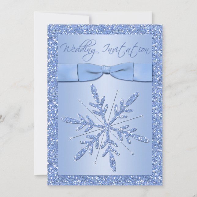 BOW Ice Blue Snowflakes Hochzeit Einladung (Vorderseite)