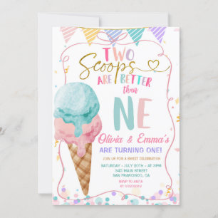 Bow Ice Creme Two Scoops Twin Girls Geburtstagspar Einladung